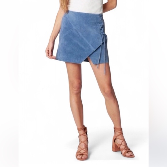 Blank NYC Blue Suede Lace Up Mini Skirt - Picture 1 of 5